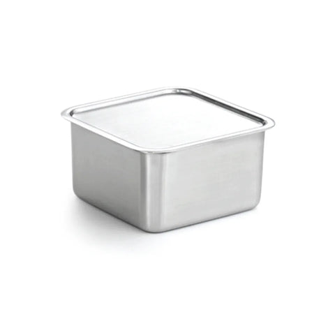 Metal square container on a white background