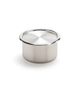 Stainless steel container with lid on a white background