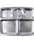 Stainless steel divided tray with 'STENLOCK' branding on a white background