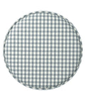 Round cushion with gray and white checkered pattern on a white background