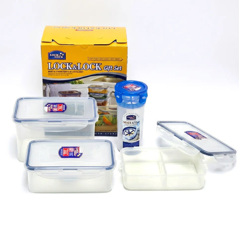 Lock & Lock food container set with packaging on a white background