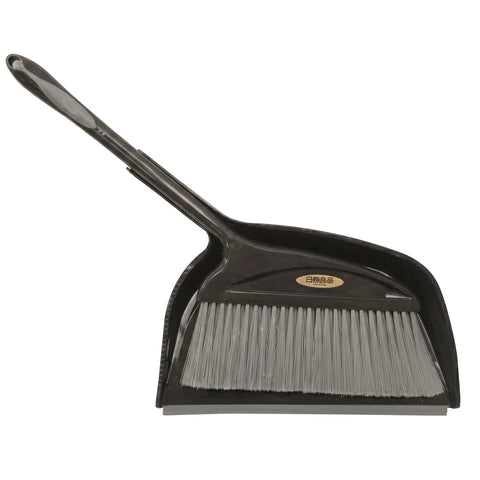 Gray broom and dustpan set on a white background