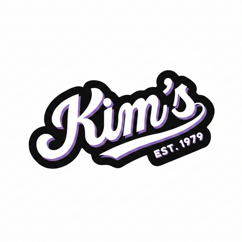 Logo with 'Kim's' text and 'EST. 1979' on a white background