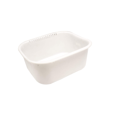 A white rectangular plastic container with rounded corners and a small vented hole along the top edge, shown on a plain white background.