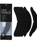 Black cap shield packaging with multiple black cap shields on a white background
