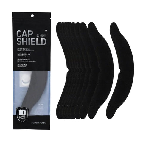 Black cap shield packaging with multiple black cap shields on a white background