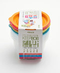 Stack of colorful containers with a KEEPBOB packaging on a white background