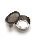 Stainless steel food container with lid on a white background