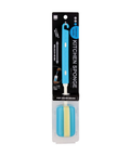A kitchen sponge brush in its retail packaging, featuring a light blue handle and a dual-sided sponge head with blue and pale yellow sections. The product is mounted on a black cardboard backing card labeled 'KITCHEN SPONGE' with a blue 'POP COLOR BRUSH' badge.