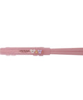 A pair of pink chopsticks in a plastic case placed horizontally against a solid white background.