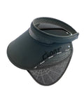 Black visor with mesh design on a white background
