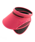 Adjustable pink visor with black mesh on a white background