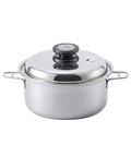 Stainless steel pot with lid on a white background