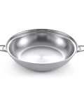 Stainless steel pot with handles on a white background