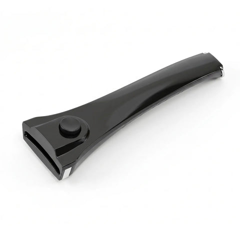 Black plastic detachable pan handle on a white background