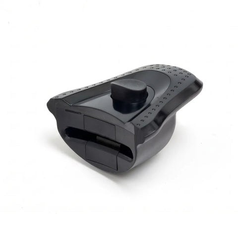 Black detachable plastic pot handle on a white background