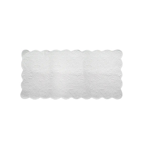 Rectangular white textured pillow on a white background