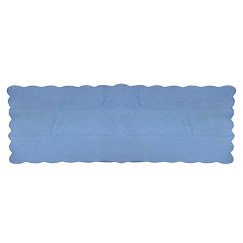 Blue scalloped mat on a white background