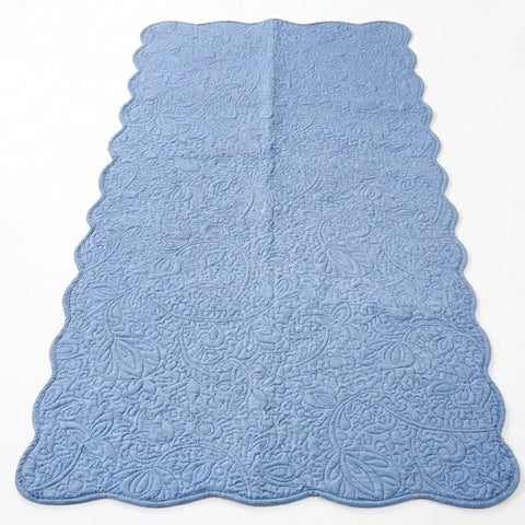 Blue textured bath mat on a white background