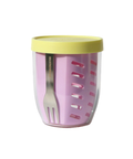 Pink tumbler with a yellow lid on a white background