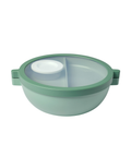 Green divided lunch container on a white background