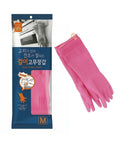 Pink rubber gloves with packaging on a white background