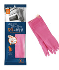 Pink rubber gloves with packaging on a white background