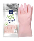 Pink rubber gloves with packaging on a white background