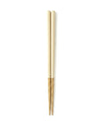 Pair of beige and wooden chopsticks on a white background