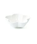 A white ceramic bowl with a five-petal flower shape, shown on a seamless white background.
