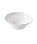A white ceramic deep bowl with a wide rim, shown from a top-down perspective on a seamless white background.