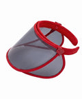Red adjustable visor hat with a translucent tinted visor on a white background