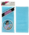 Blue washcloth with packaging featuring Salux branding on a white background
