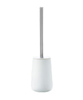 White toilet brush with silver handle on a white background