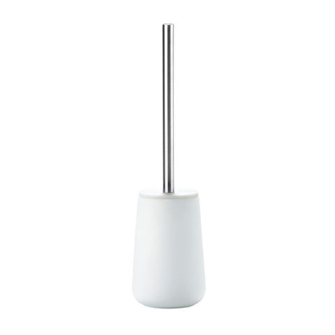 White toilet brush with silver handle on a white background