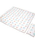 Baby mat with elephant pattern and matching pillow on a white background