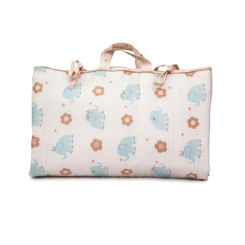 Foldable shopping bag with elephant pattern on a white background