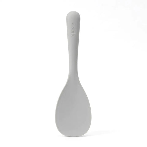 Gray silicone rice scoop on a white background