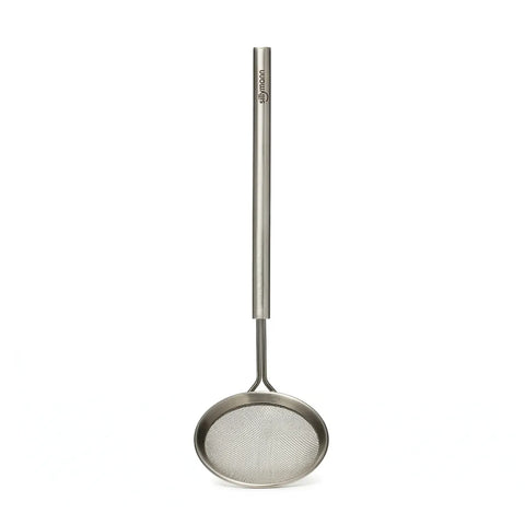 Stainless steel mini strainer on a white background