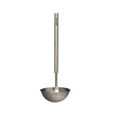 Stainless steel ladle on a white background