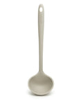 Gray silicone ladle on a white background
