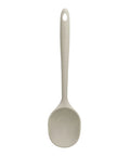 Gray silicone cooking spoon on a white background