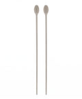 Gray silicone cooking chopsticks with a spoon head on one end on a white background
