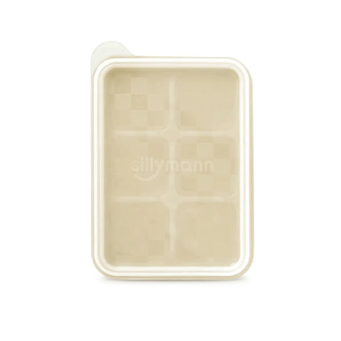 Beige silicone ontainer with 'Sillymann' branding on a white background