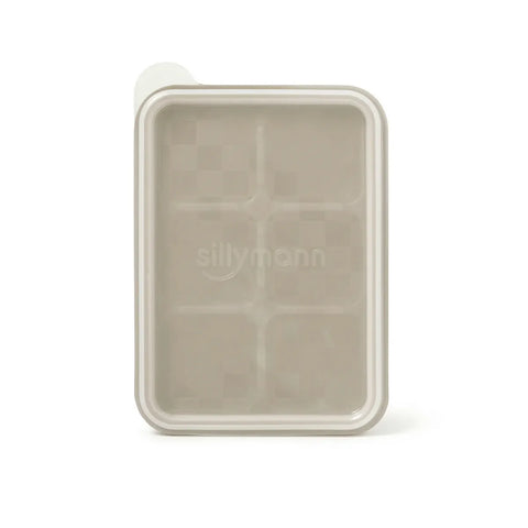 Beige silicone tray with grid pattern on a white background, featuring the brand 'Sillymann'.