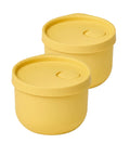 Two yellow containers with lids on a white background