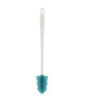 Cleaning brush with blue bristle head on a white background