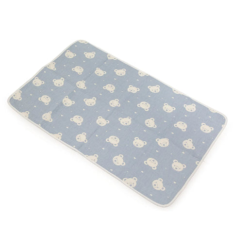 Blue mat with white bear pattern on a white background