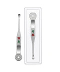 Two silver ear picking tools with Chinese characters on a white background