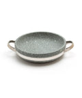 Two-handled stone cookware pan on a white background